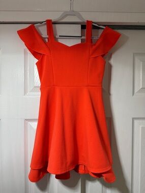 🧡 Girls Bright Orange Cold-Shoulder Skater Dress 🧡